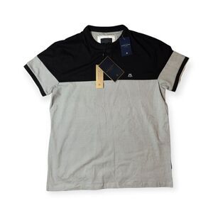 Marc Asher Blade Collar Polo Shirt Men's Large Navy Gray Dress Shirt BNWT